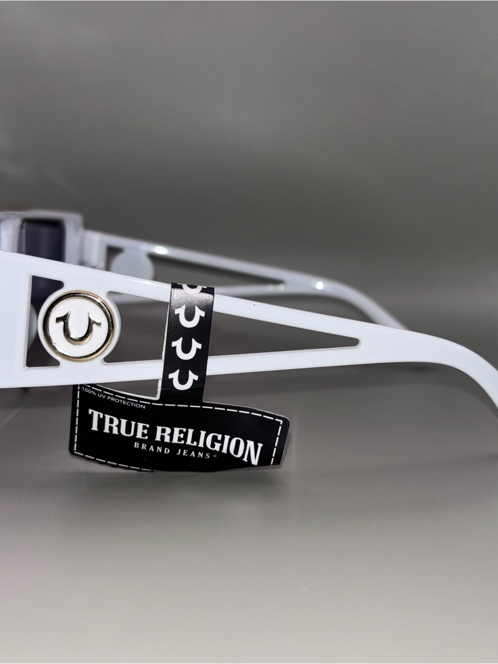 True Religion Oversized Shield Sunglasses White Gold Purple Gradient NWT - Picture 3 of 8